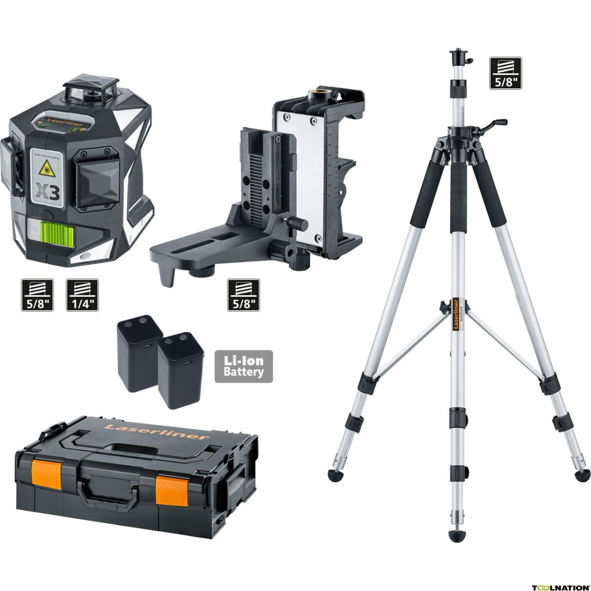 Laserliner 036.800-1 X3-Laser Pro Tredimensjonal laser med tre grønne 360° lasersirkler + VarioStand Tripod L 300cm