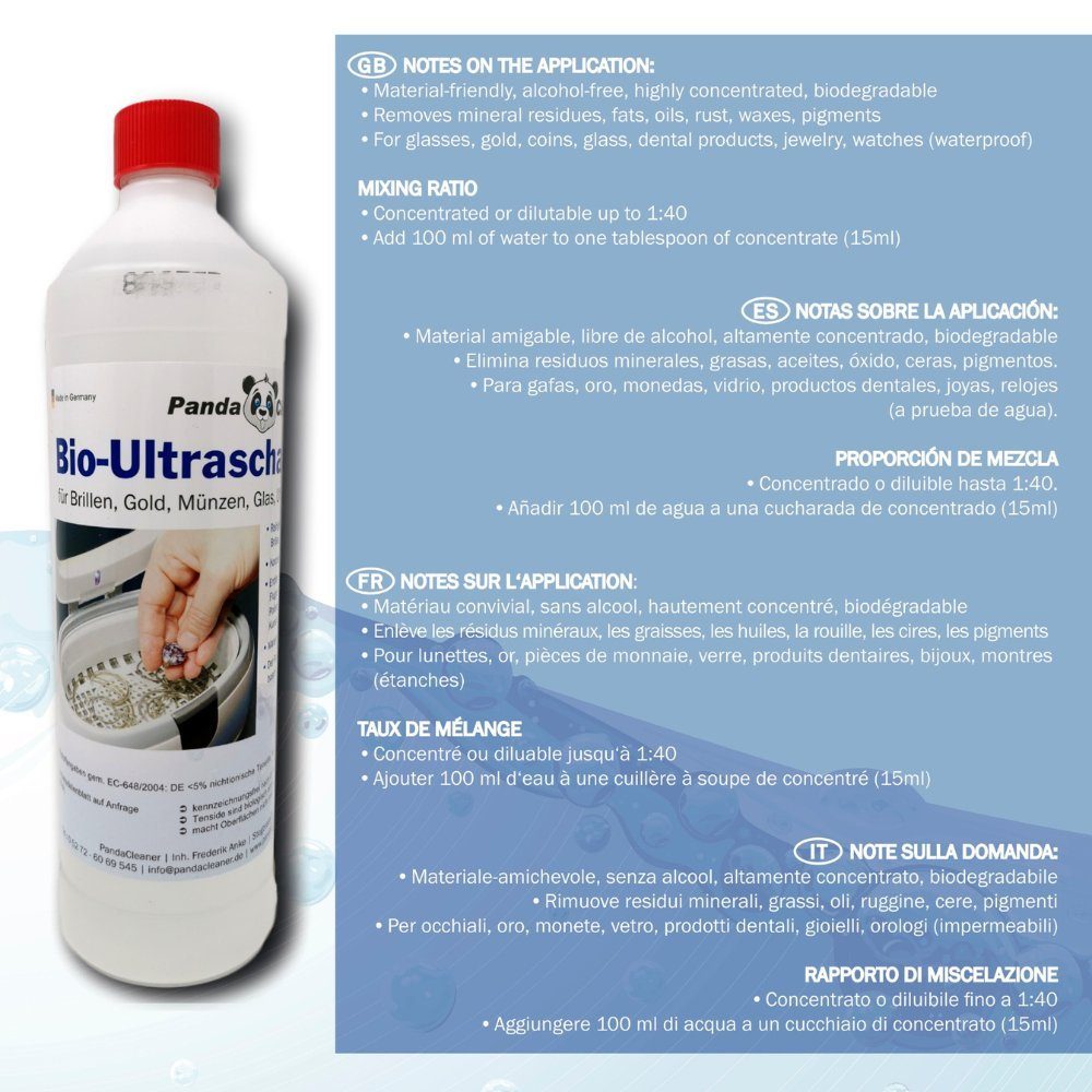 PandaCleaner Bio-Ultraschallreiniger Konzentrat für Ultraschallbad Reinigungskonzentrat (1-St. 500ml)