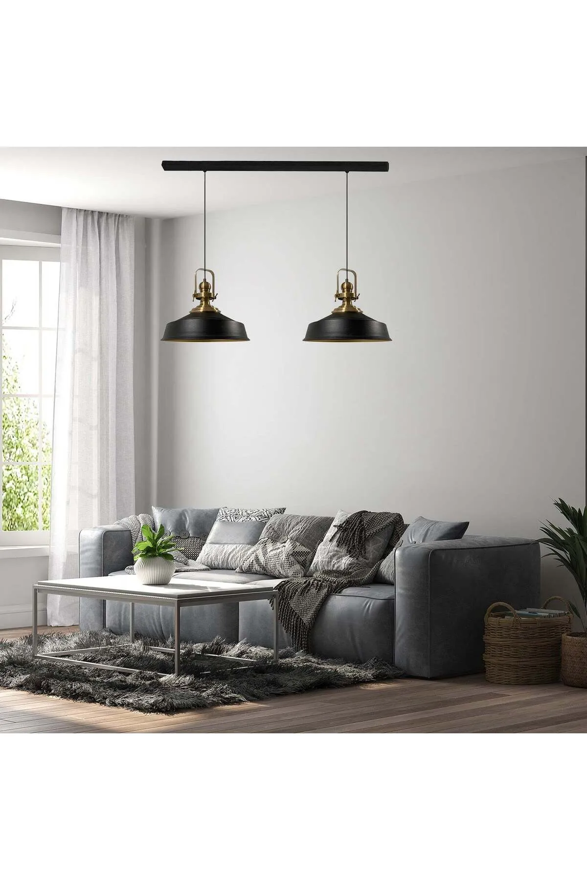 Bamyum  Pendelleuchte Asletl, 2 Flammig Metall 41 cm, Schwarz Lampe