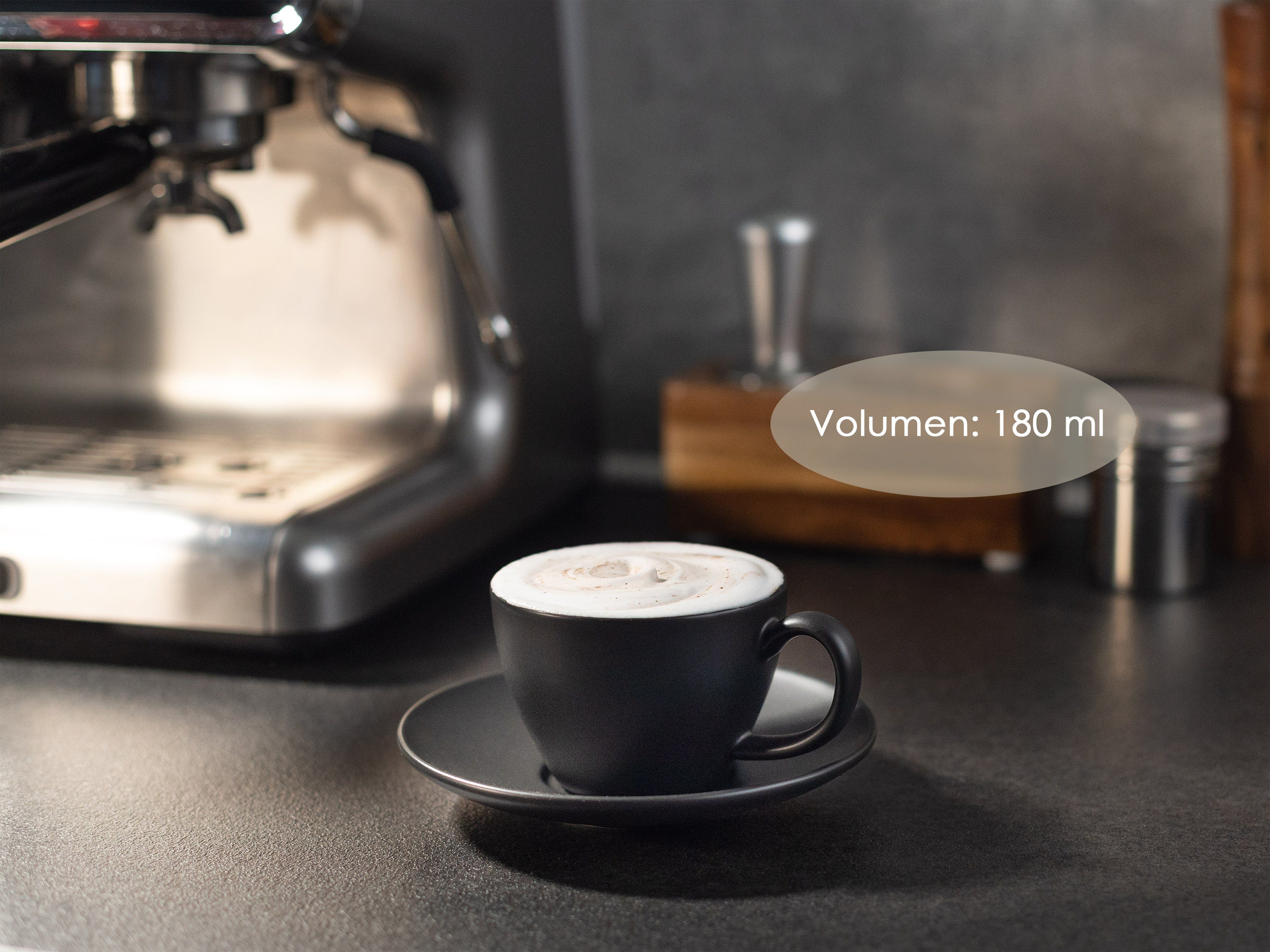 Hanseküche Cappuccinotasse Cappuccino Tassen 4er Set (180 ml) aus Steingut, Keramik, lange Wärmesspeicherung durch dickwandiges Steingut