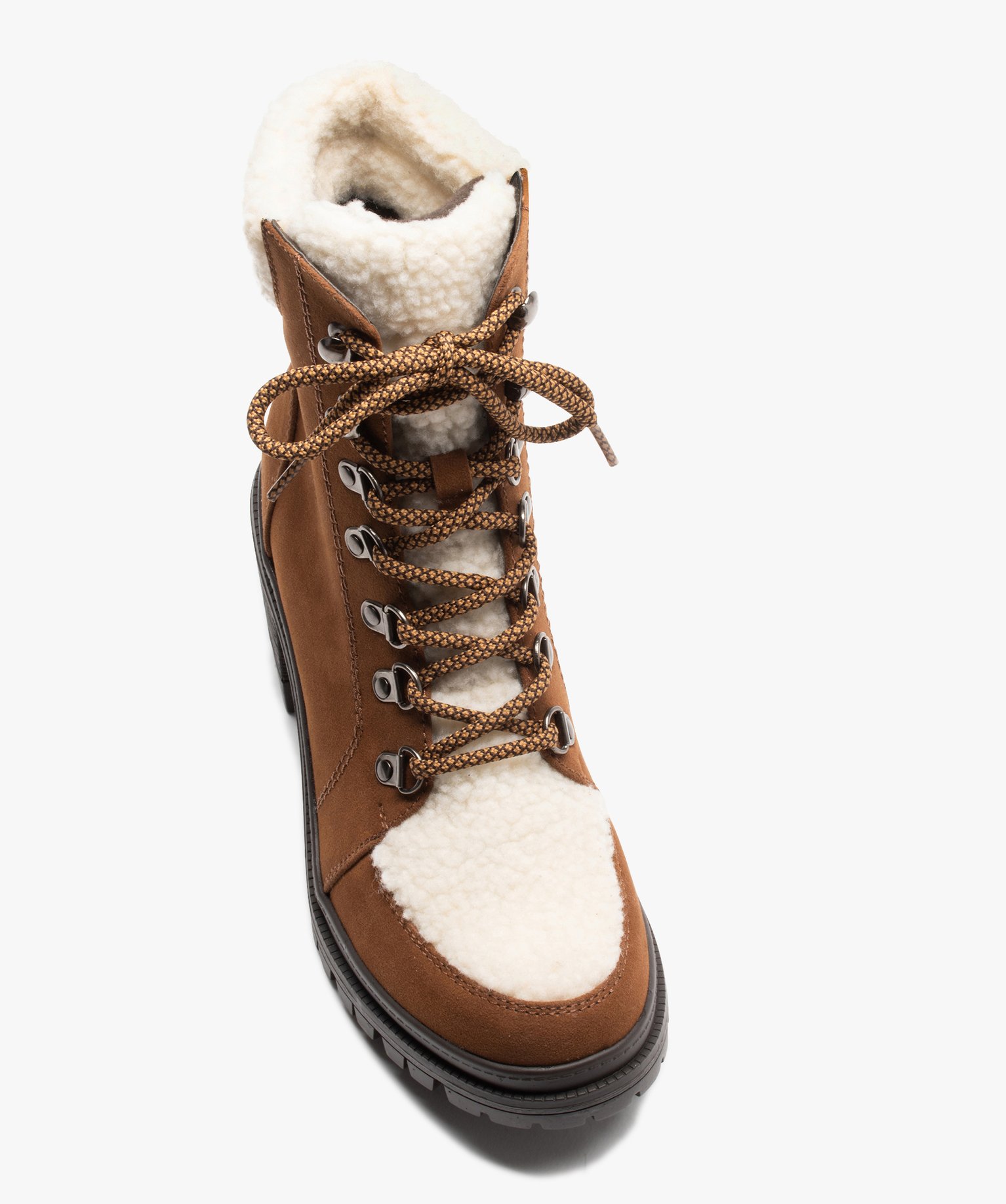Boots fourrées femme à talon dessus sherpa et suédine camel | GEMO