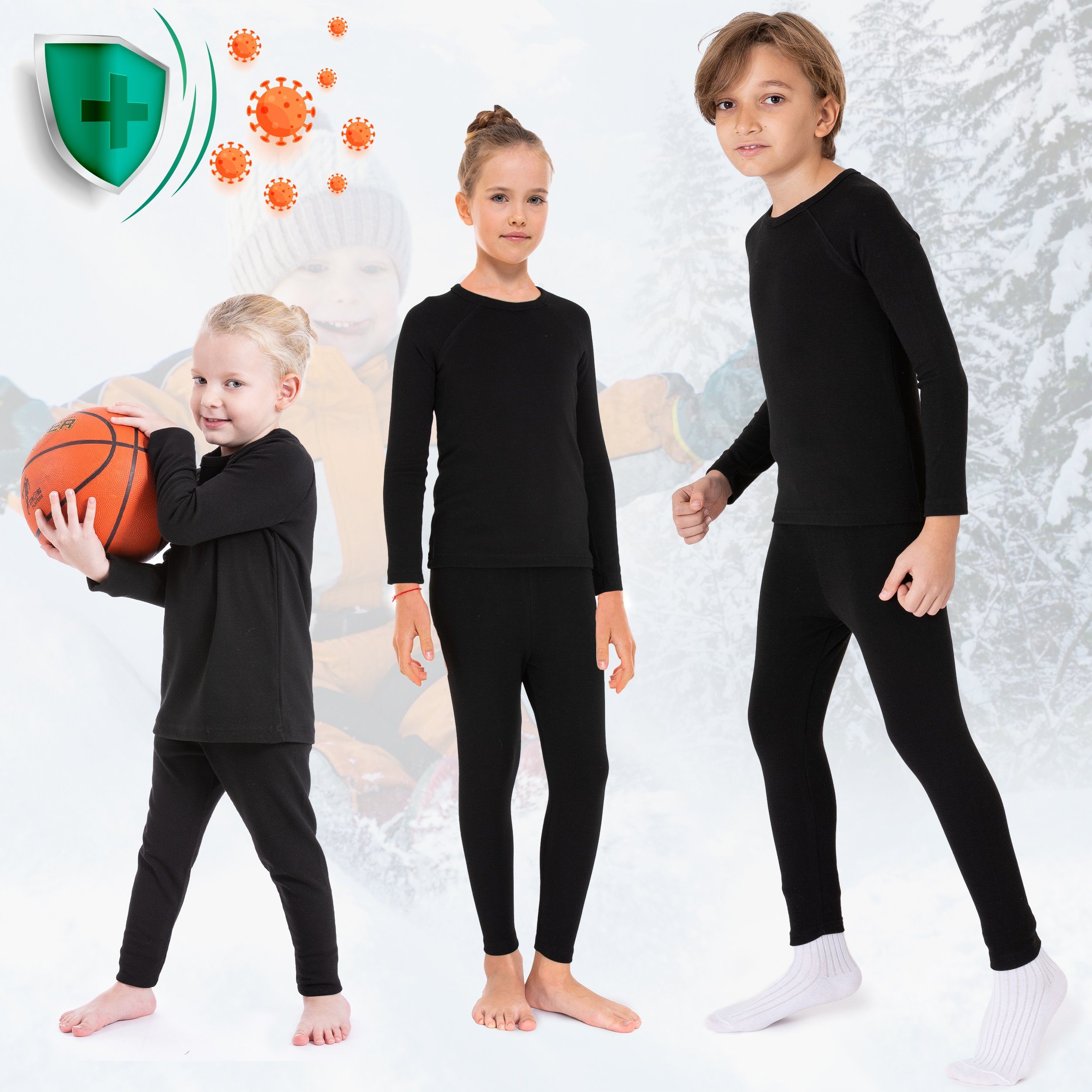 LOREZA Thermounterhemd 2 Kinder Jungen Mädchen Thermounterwäsche Langarm (2-St) FLEECE INNENFUTTER Angeraute Innenseite für ein flauschiges und wärmendes Wohlgefühl