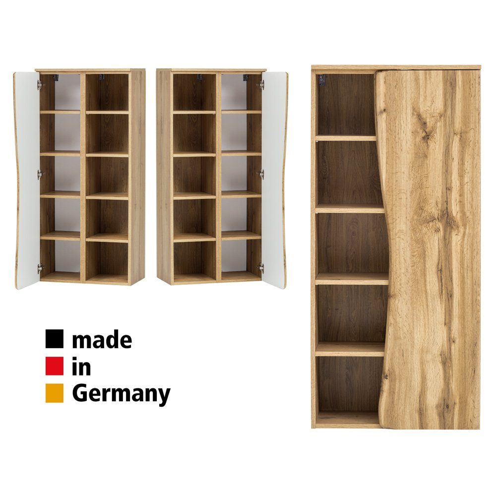 Lomadox Badmöbel-Set KAHLA-03, (3-St), Eiche Baumkantenoptik Waschbecken und Spiegelschrank 181/200/52 cm