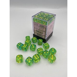 Gemini 12mm d6 Translucent Green-Teal/yellow Dice Block (36)