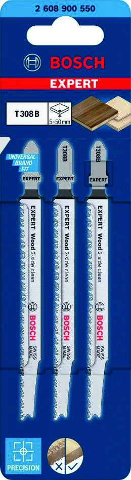 Bosch Blue Accessories 2608900550 Expert 'Wood 2-side clean' T 308 B sticksågblad 3-delat