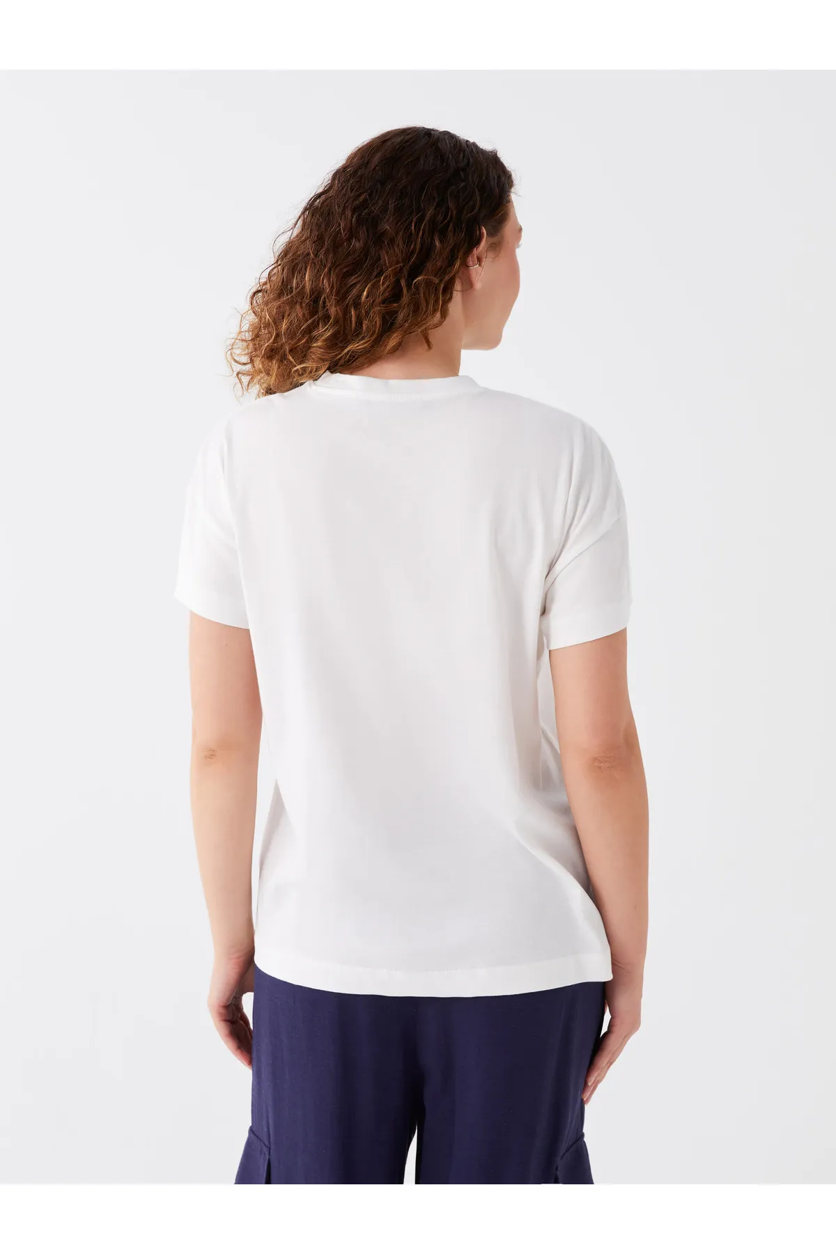 LC Waikiki  Bedruckte, kurzärmlige Oversize-Damentunika mit Rundhalsausschnitt