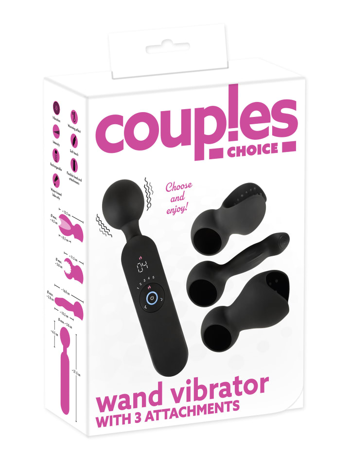 Couples Choice Massagestab wand vibrator with 3 Attachments in schwarz günstig kaufen 21,5 cm