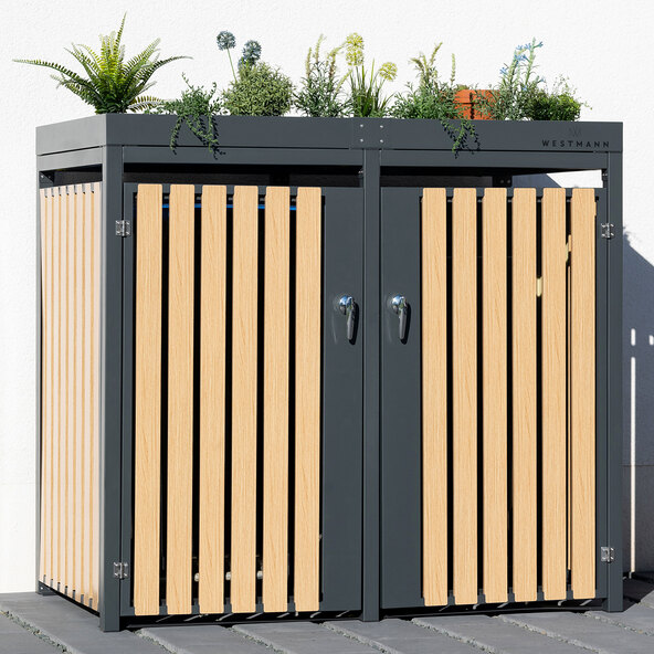 Bepflanzbare Mülltonnenbox Stahl, anthrazit, 2 x 240 l