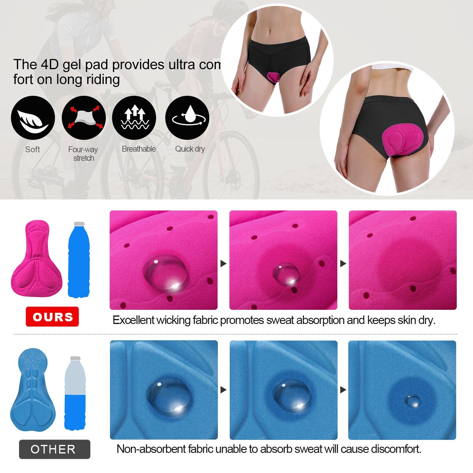 MEETYOO Fahrradhose Damen Radunterhose Fahrradhose mit 4D Gel Gepolstert (Fahrrad Unterwäsche Radlerhose, Fahrradunterwäsche) Atmungsaktiv, Schnelltrocknend, Fahrradunterhose