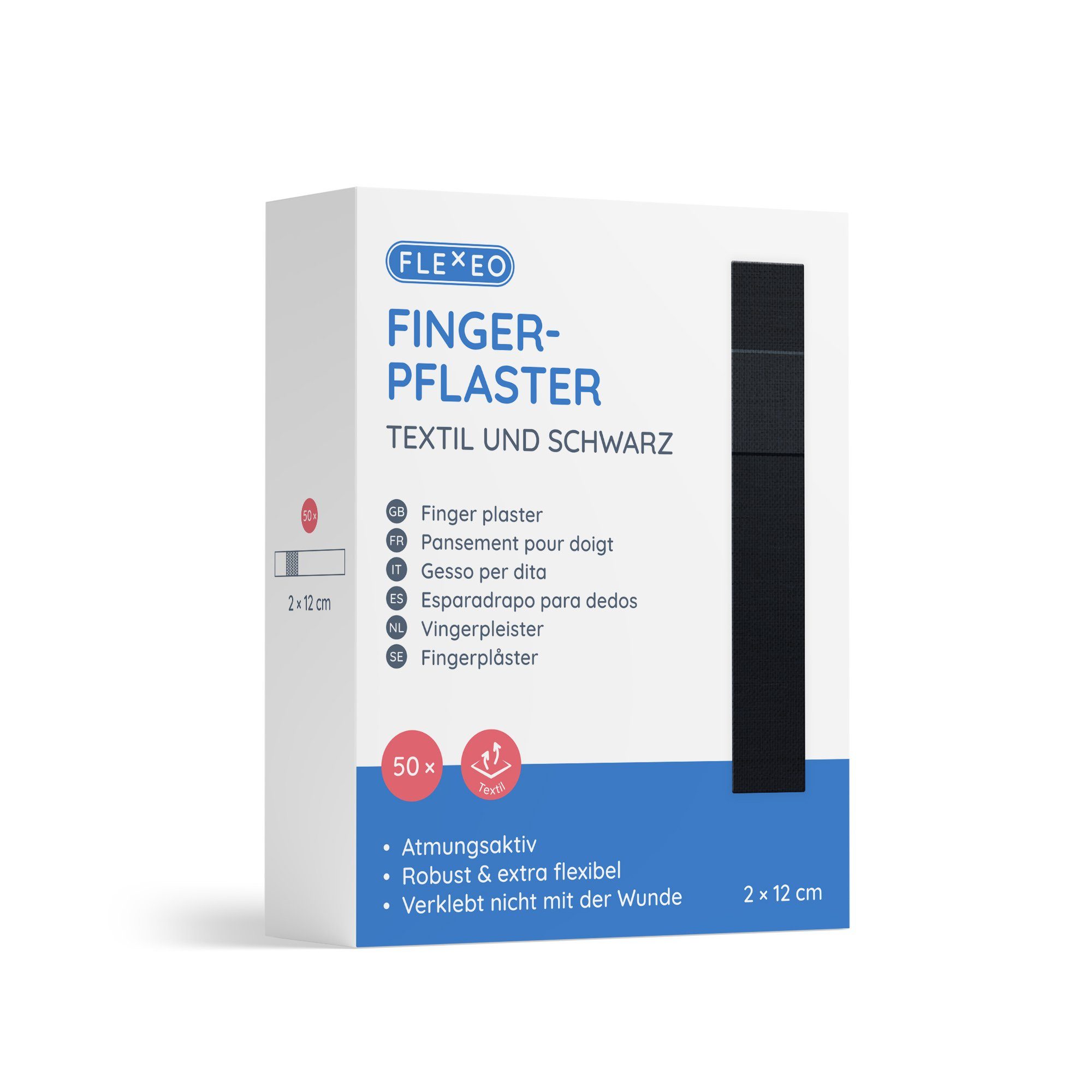 FLEXEO Wundpflaster Fingerpflaster (50 St), Textil schwarz, 2cmx12cm