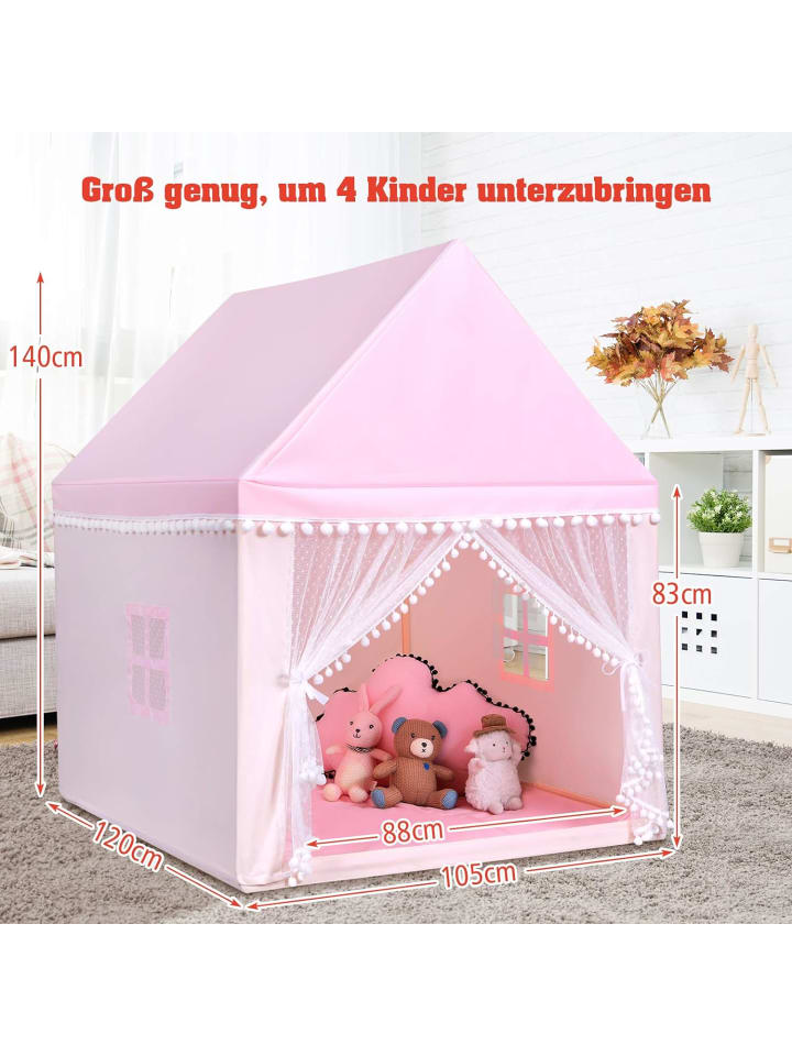 COSTWAY Kinderzelt mit Matte für 3-4 Personen in Rosa günstig kaufen 120 cm