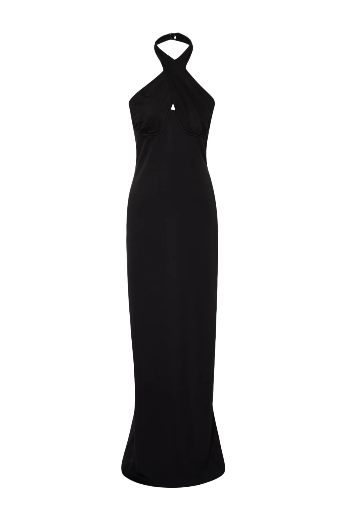 Trendyol Collection  Schwarzes langes Abendkleid mit gewebtem Fenster/Ausschnitt-Detail TPRSS23AE00189