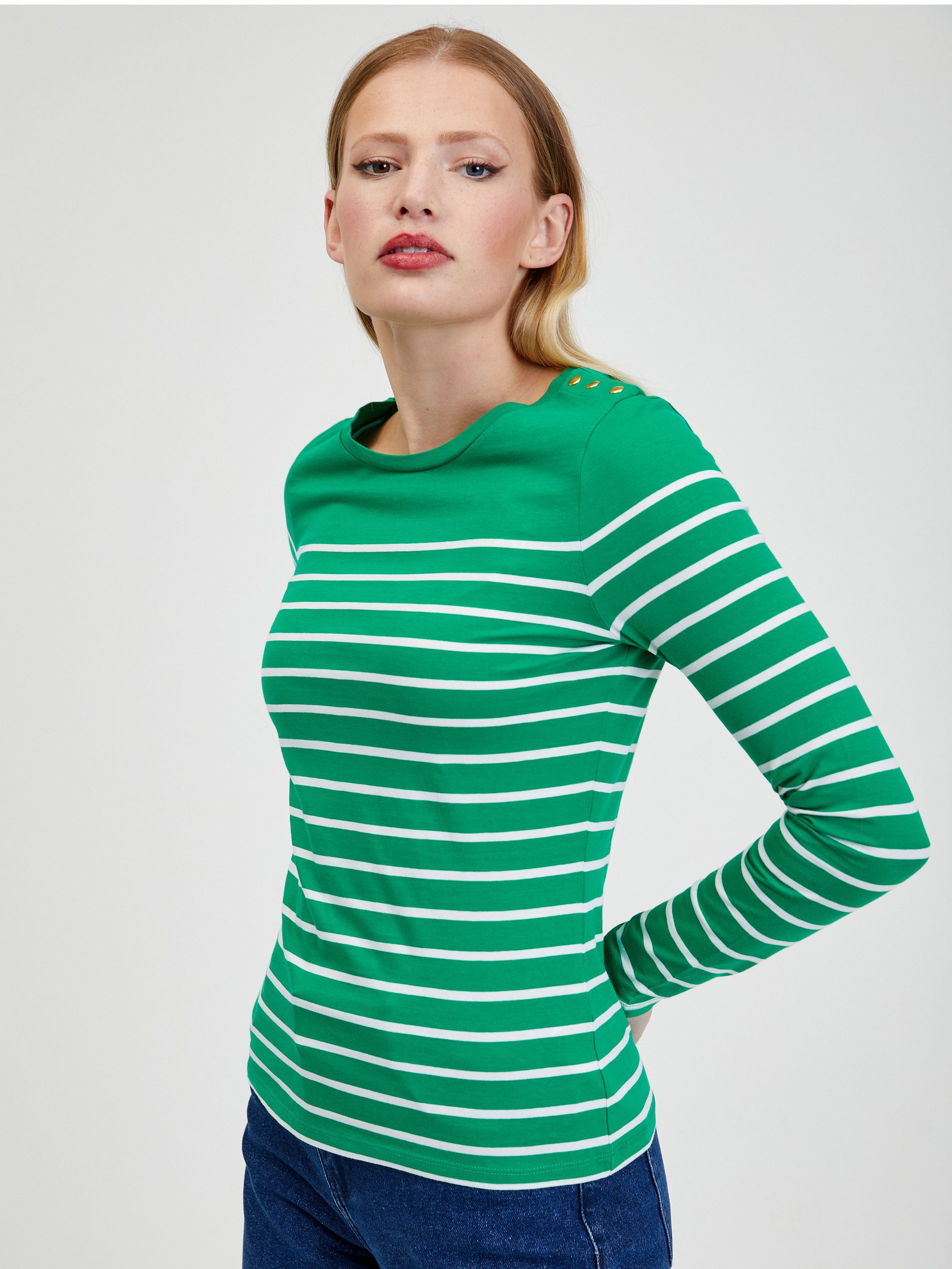 Weiß-grün gestreiftes Damen-T-Shirt ORSAY