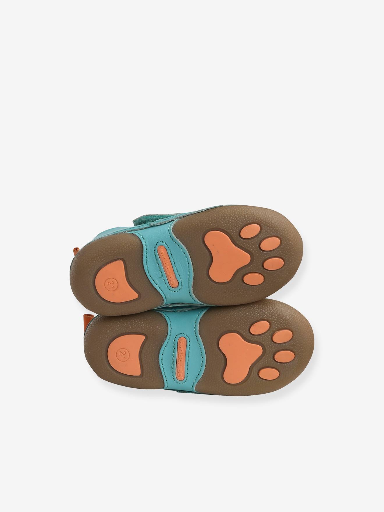 Chaussons scratchés bébé garçon en cuir vert aqua