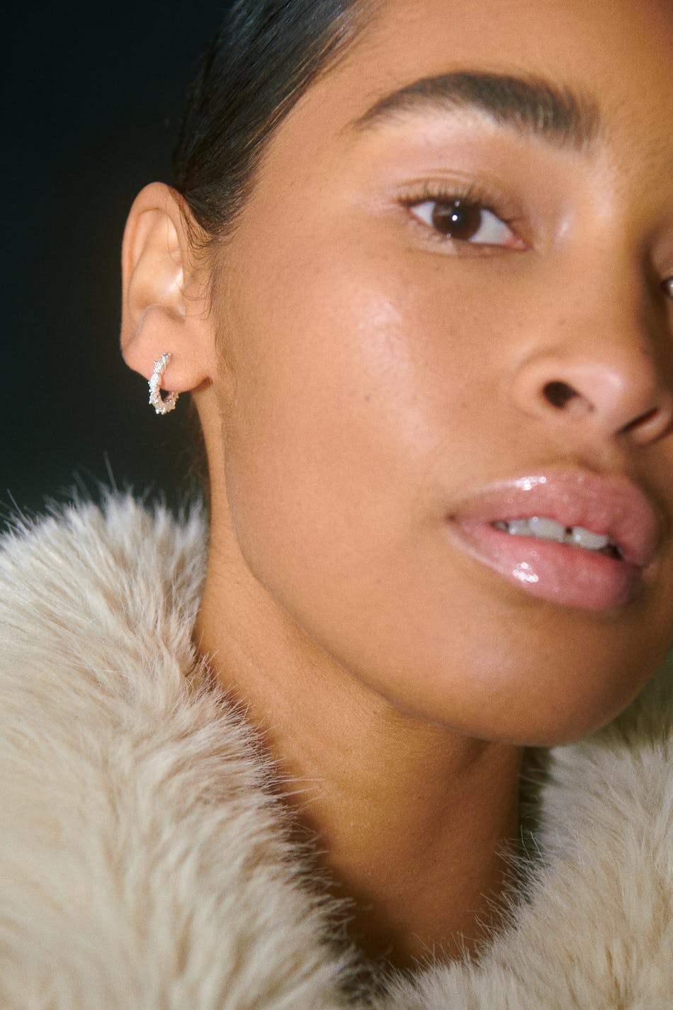 Crystal silver hoops earrings