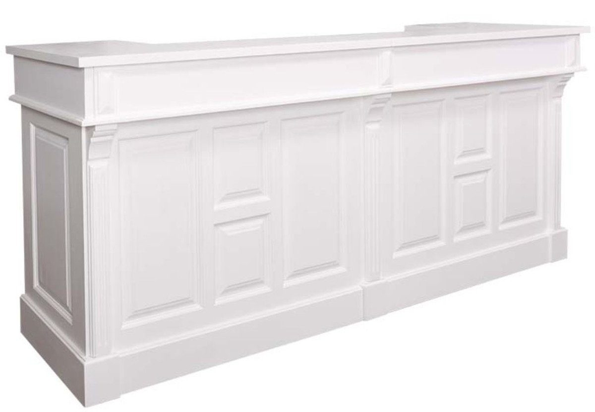 Casa Padrino Barschrank Landhausstil Theke Weiß 240 x 65 x H. 107 cm - Massivholz Ladentheke mit 2 Schubladen - Landhausstil Möbel