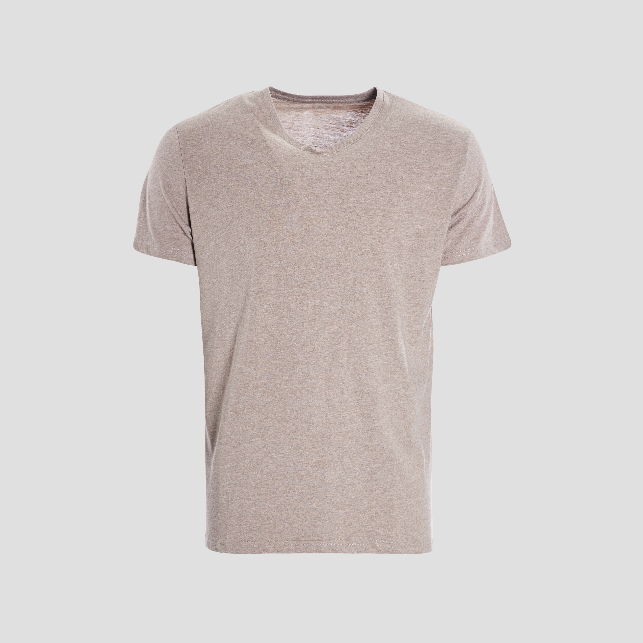 T-shirt manches courtes coton col V taupe homme | La Halle