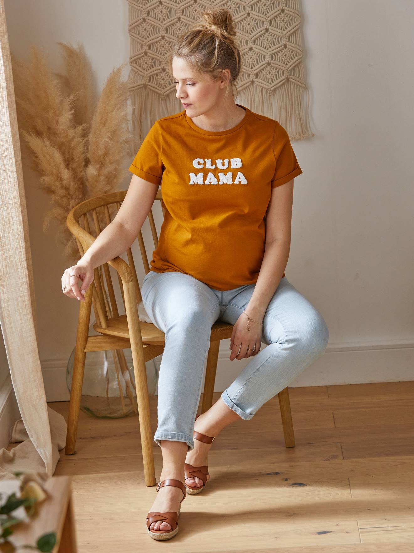 Vertbaudet Bio-Kollektion: T-Shirt für Schwangerschaft & Stillzeit CLUB MAMA, personalisierbar - senfgelb