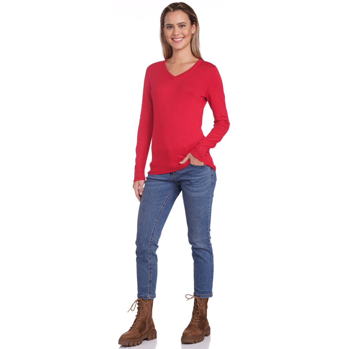 Damen Feinstrickpullover mit V-Ausschnitt
