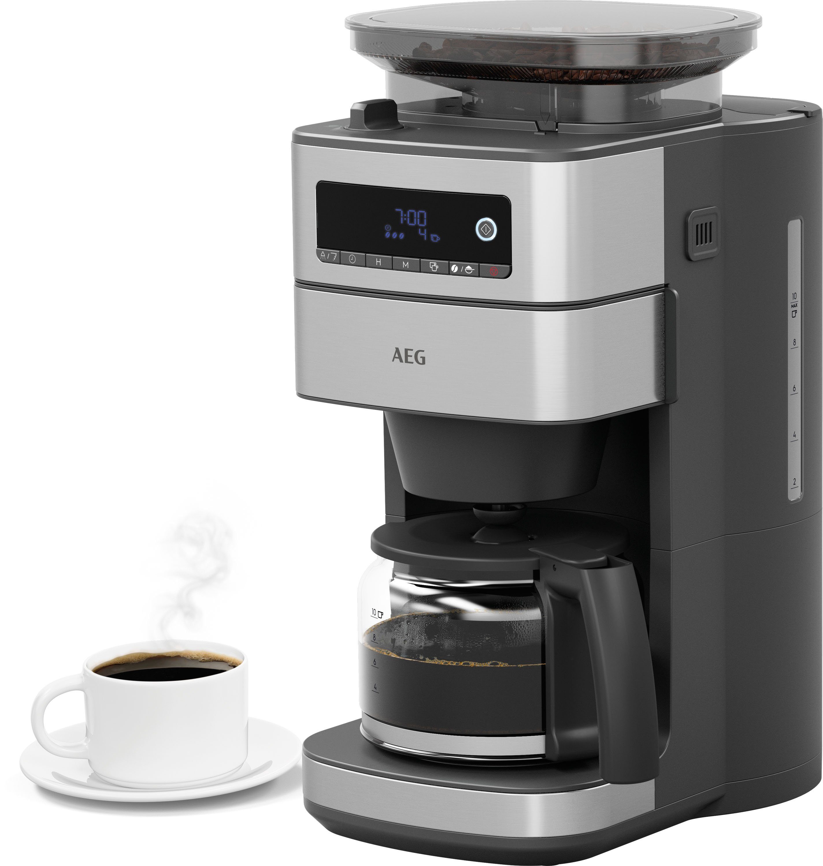 AEG Kaffeemaschine mit Mahlwerk CM6-1-5ST Gourmet 6, 1,25l Kaffeekanne, Papierfilter 1x4