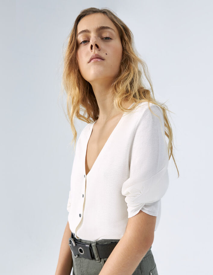 Pull écru tricot boutons dos réversible devant/dos femme