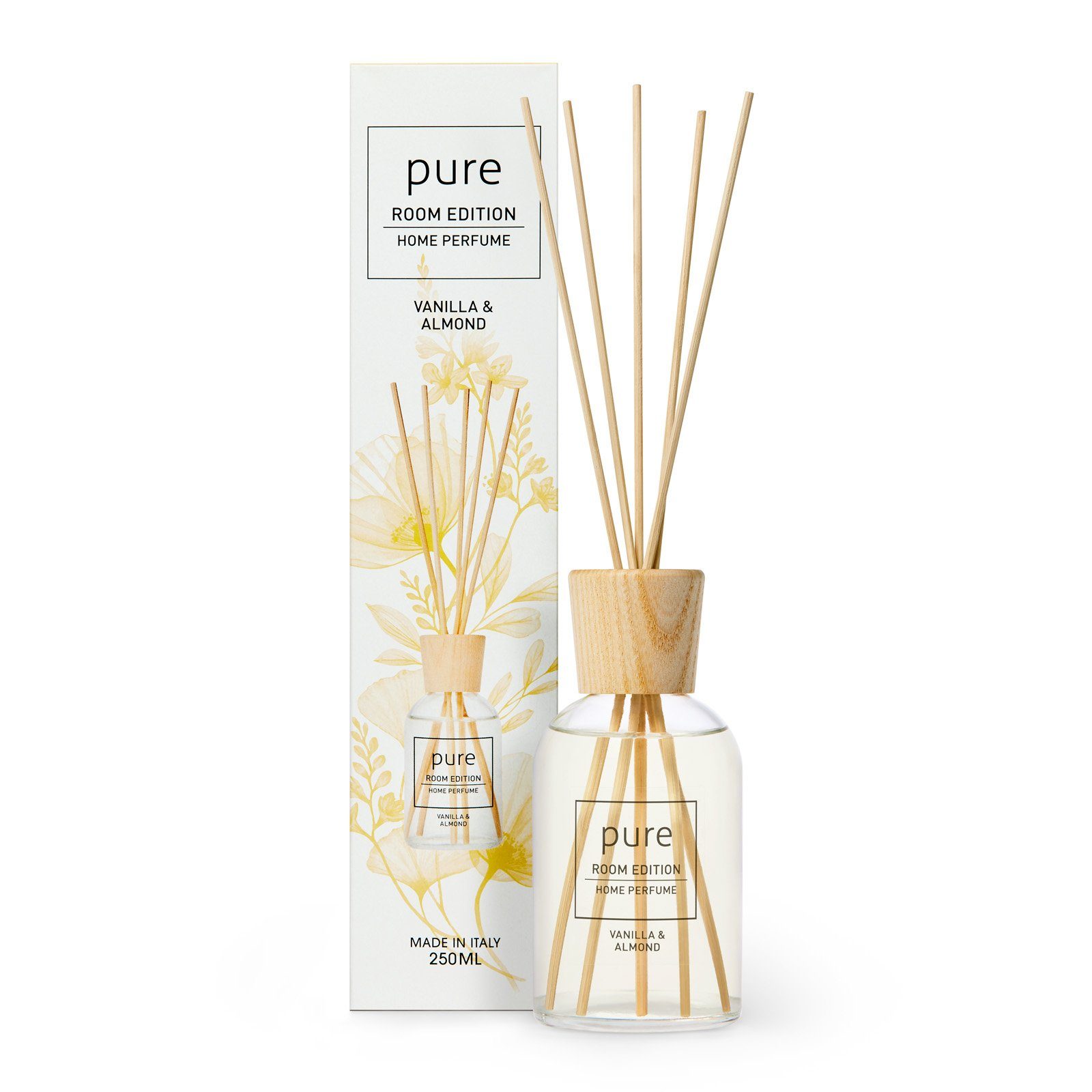 PURE ROOM EDITION Raumduft 250 ml (1 x 250 ml Vanille & Mandel Raumduft + 5 Duftstäbchen)