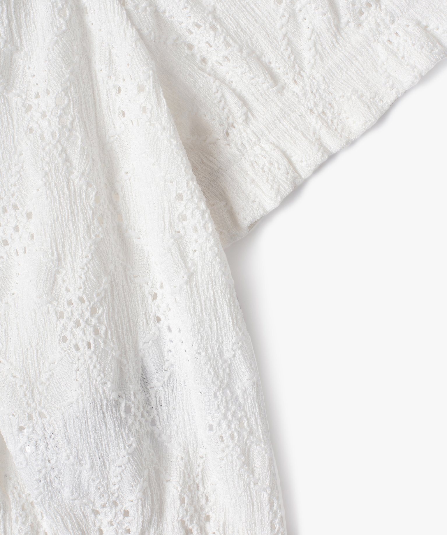 Chemise à manches courtes en maille ajourée fille ecru | GEMO