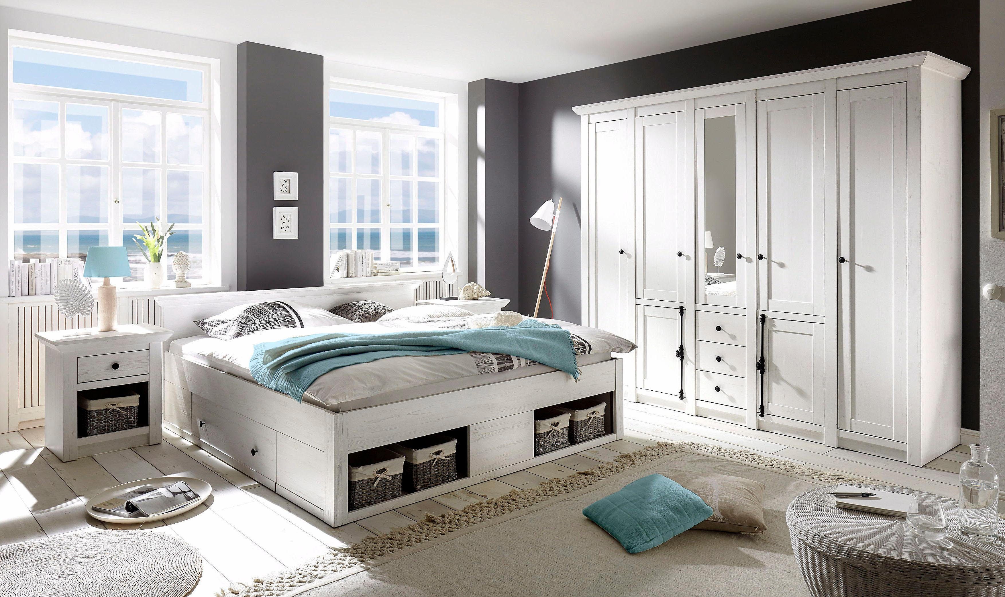Home affaire Schlafzimmer-Set California, (Set, 4-St), groß: Bett 180 cm, 2 Nachttische, 5-trg Kleiderschrank