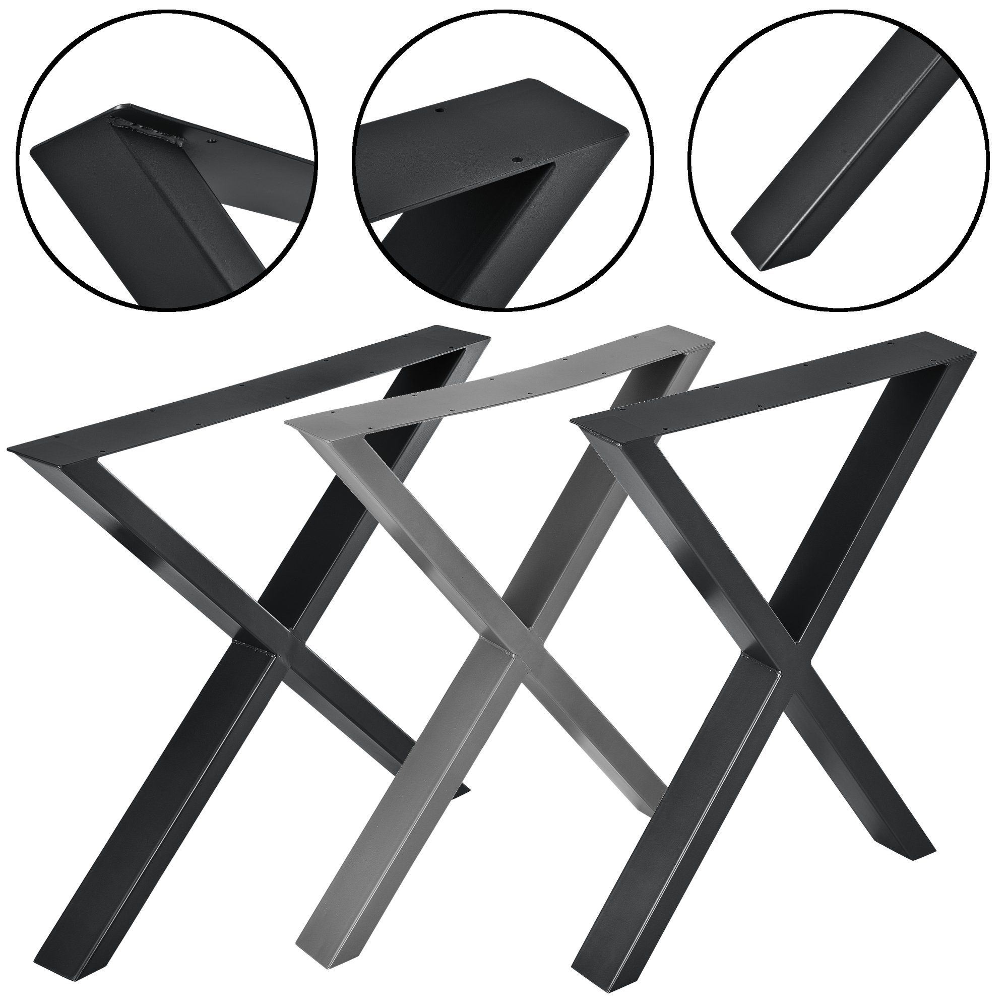 en.casa Untergestell, Greith Tischgestell 2er-Set Schwarz 59x72cm