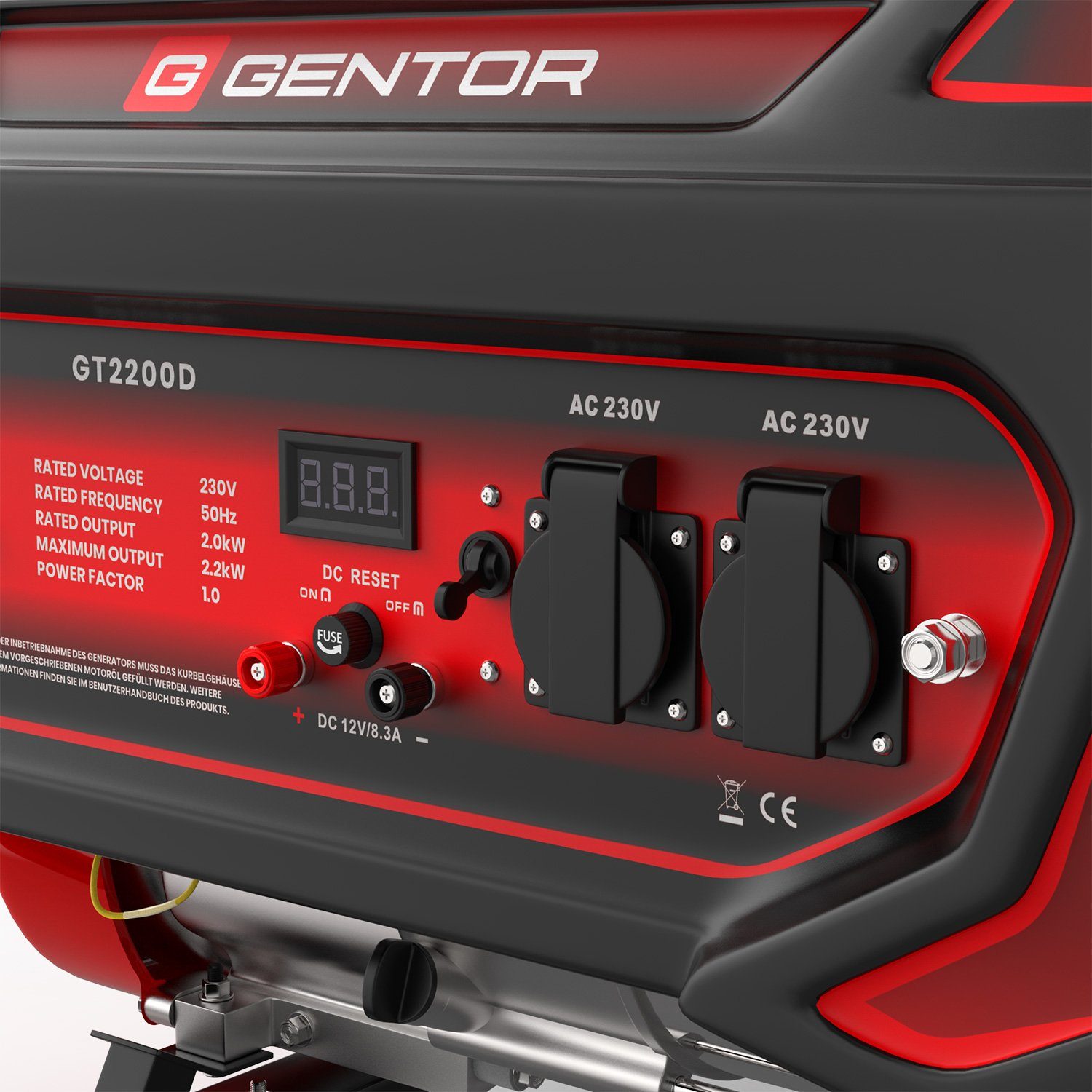 GENTOR Stromerzeuger 4-Takt 7 PS 2200 W GT2200D Stromerzeuger leise Generator Stromgenerato, 4,8 in kW, (Komplett-Set), Benzin Generator Stromerzeuger 2200 Watt 230V Steckdose