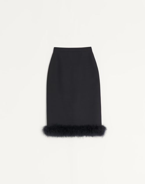 Saia midi de crepe de alta costura com penas