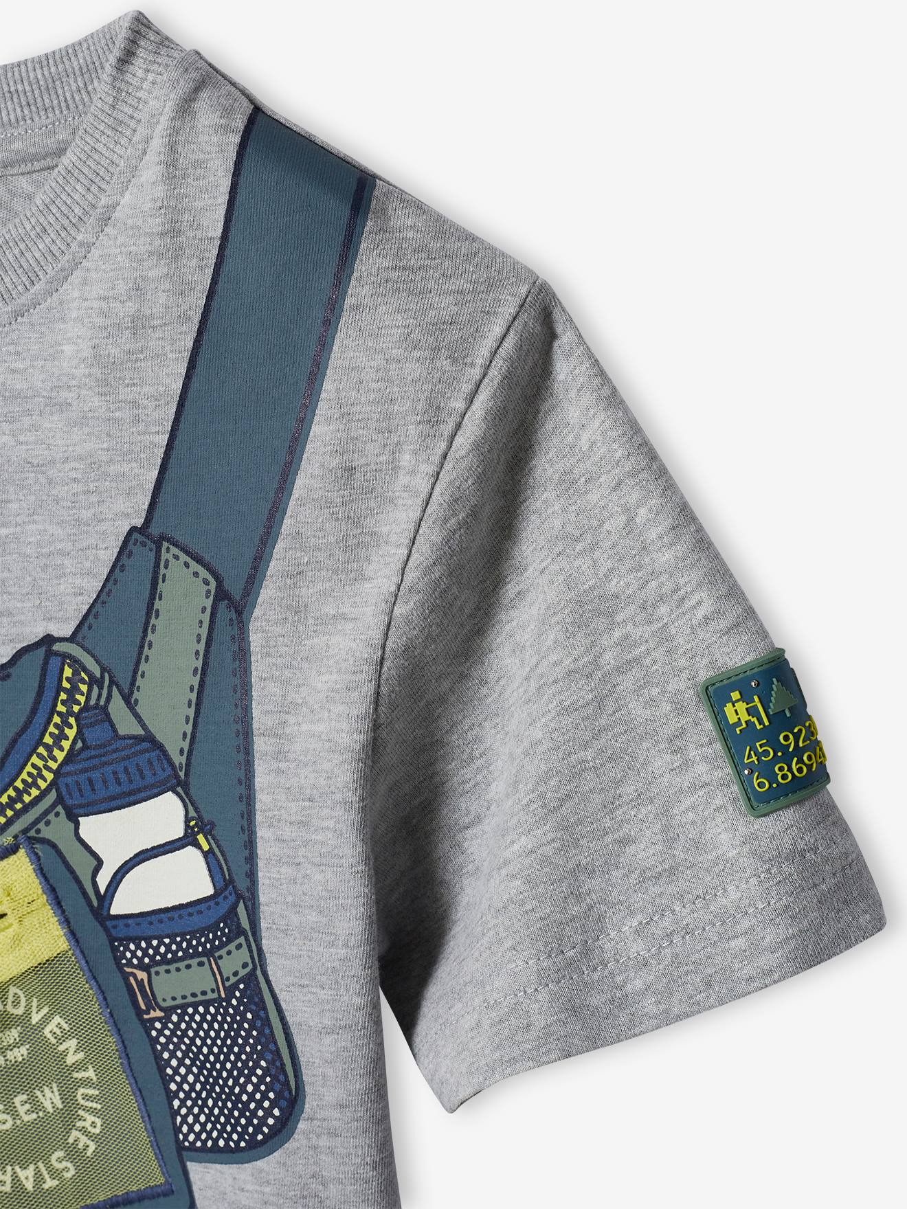 Vertbaudet Jungen T-Shirt mit Fake-Bag - grau meliert