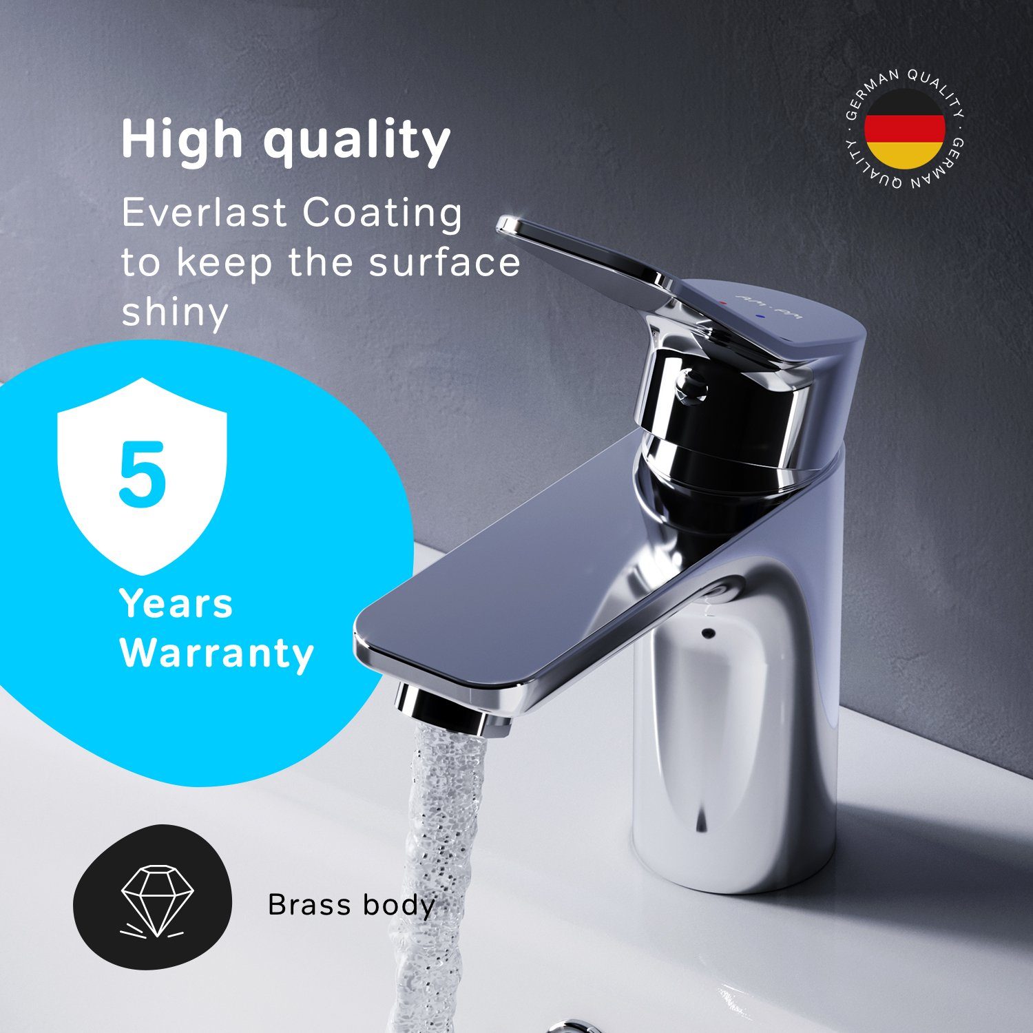 AM.PM Waschtischarmatur Waschbeckenarmatur X-Joy Waschbecken Wasserhahn Bad (Mischbatterie) geräuscharme Kartusche, Waschtisch Mischbatterie Badezimmer Badarmatur