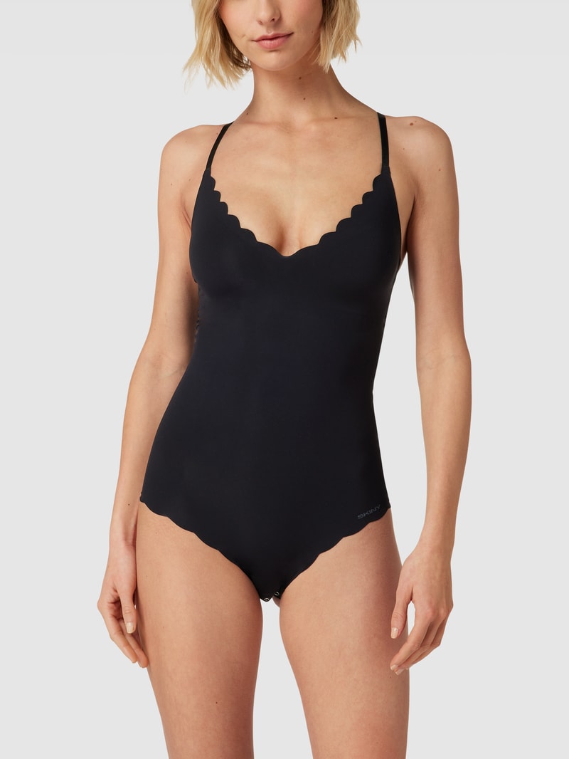 Body mit Muschelsaum in schwarz