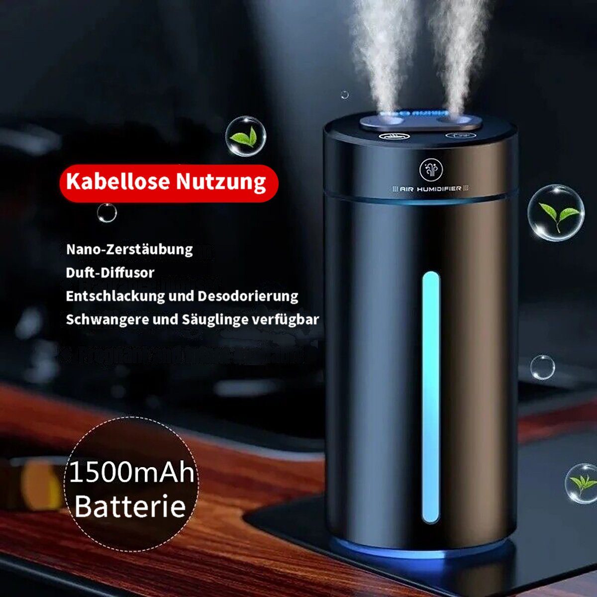 götäzer Luftbefeuchter Auto Intelligente Dual-Düsen-Luftbefeuchter Aromatherapie-Maschine, Elektrisch,kabellos und tragbar,frische Luft,buntes LED-Umgebungslicht