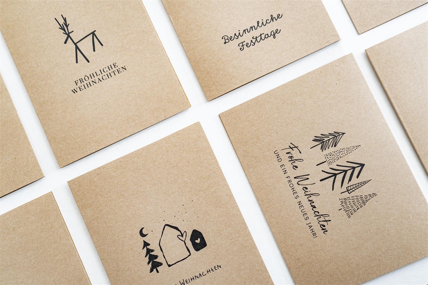 bigdaygraphix Weihnachtskarte 20 Weihnachtskarten ohne Umschläge, Klappkarten aus Kraftpapier