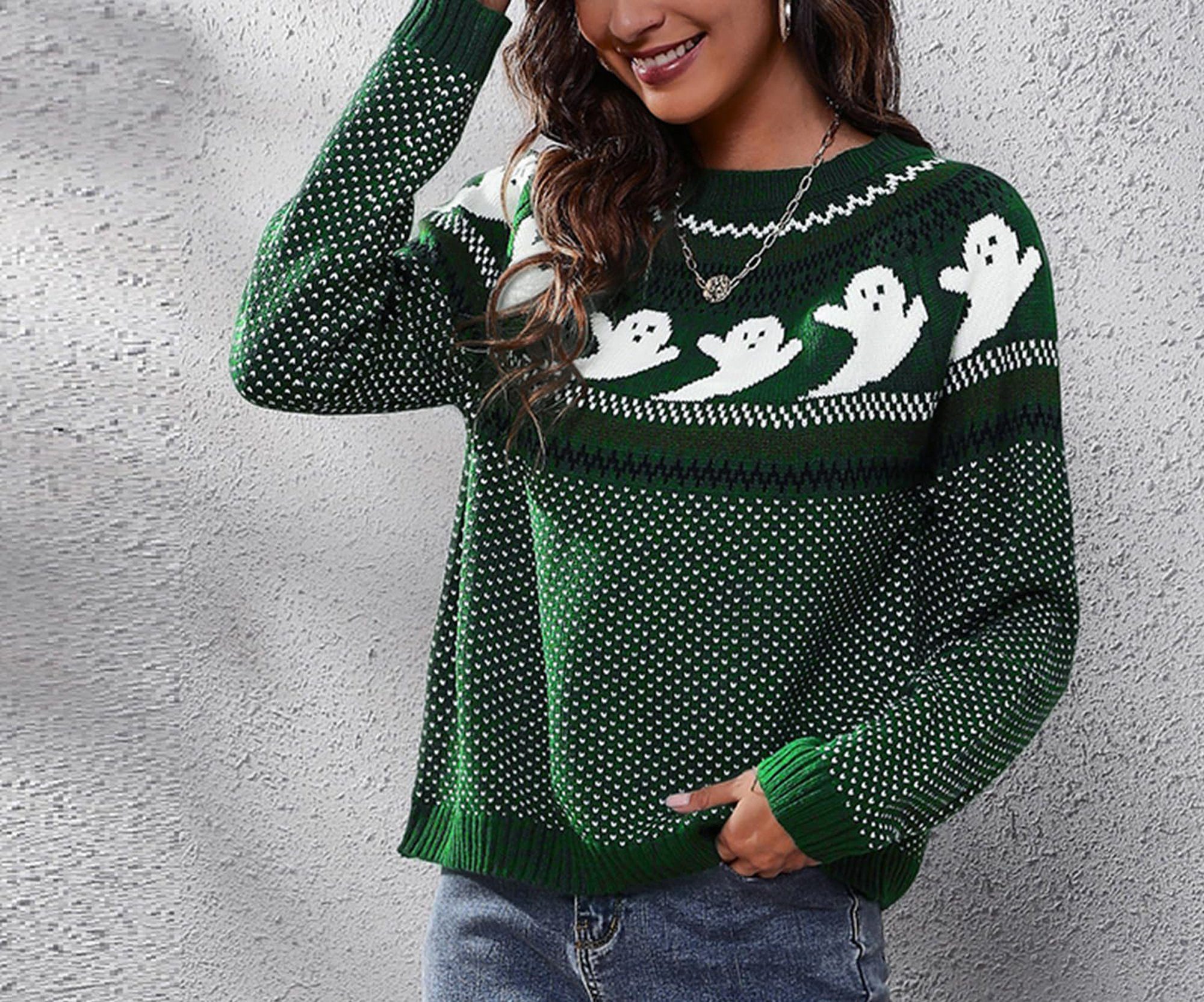 Ronner UG Rollkragenpullover Halloween Ghost Retro Polka Dot Langarm Damen Strickpullover locker (1-tlg)