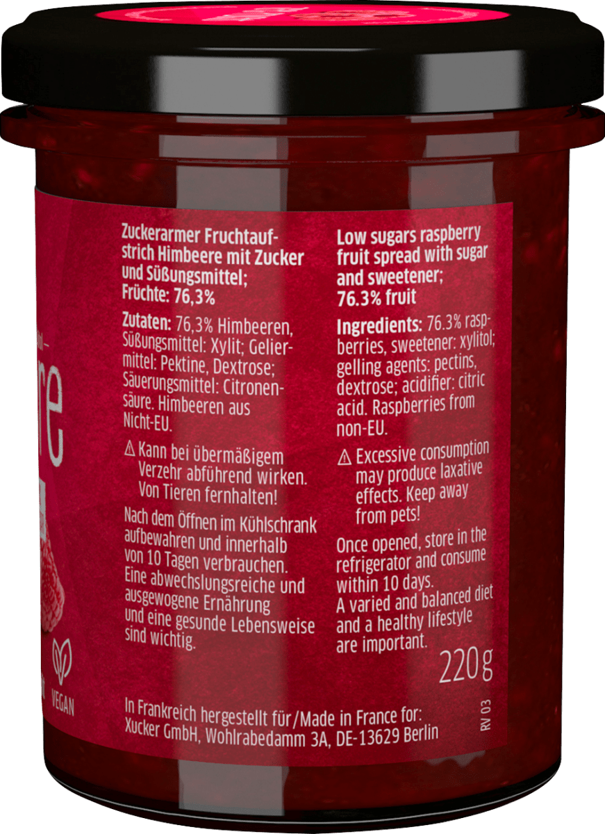 Fruchtaufstrich, Himbeere mit Xylit, 220 g