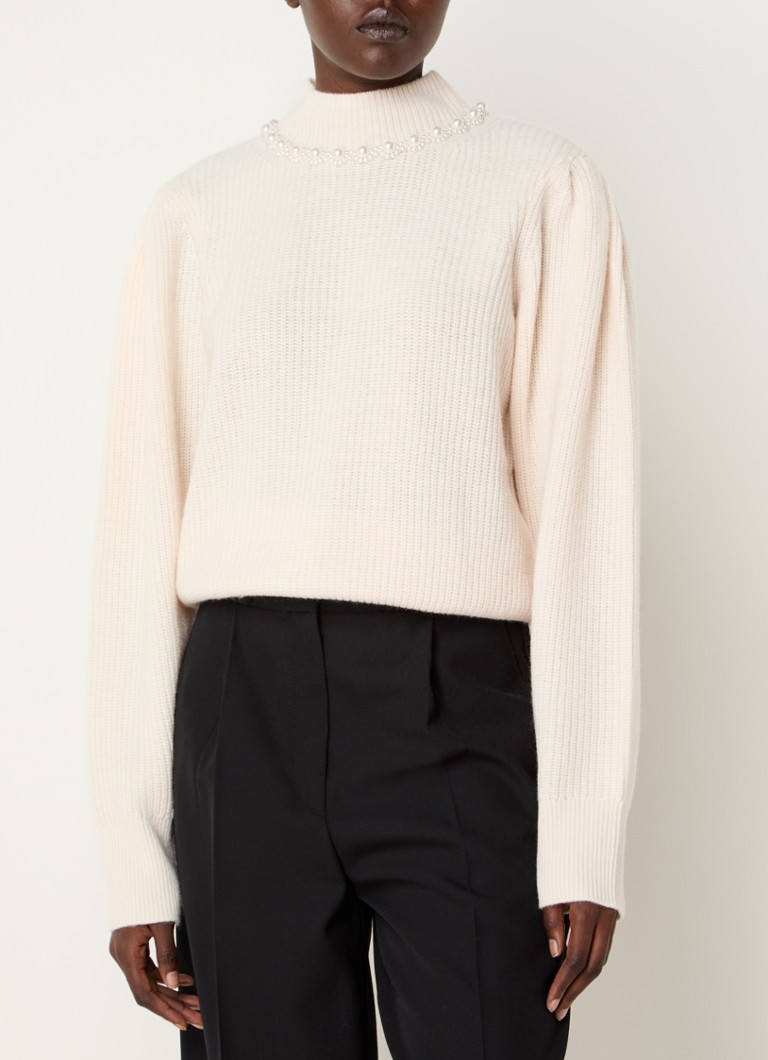Sandro Chunky knit sweater in cashmere blend with imitation pearls