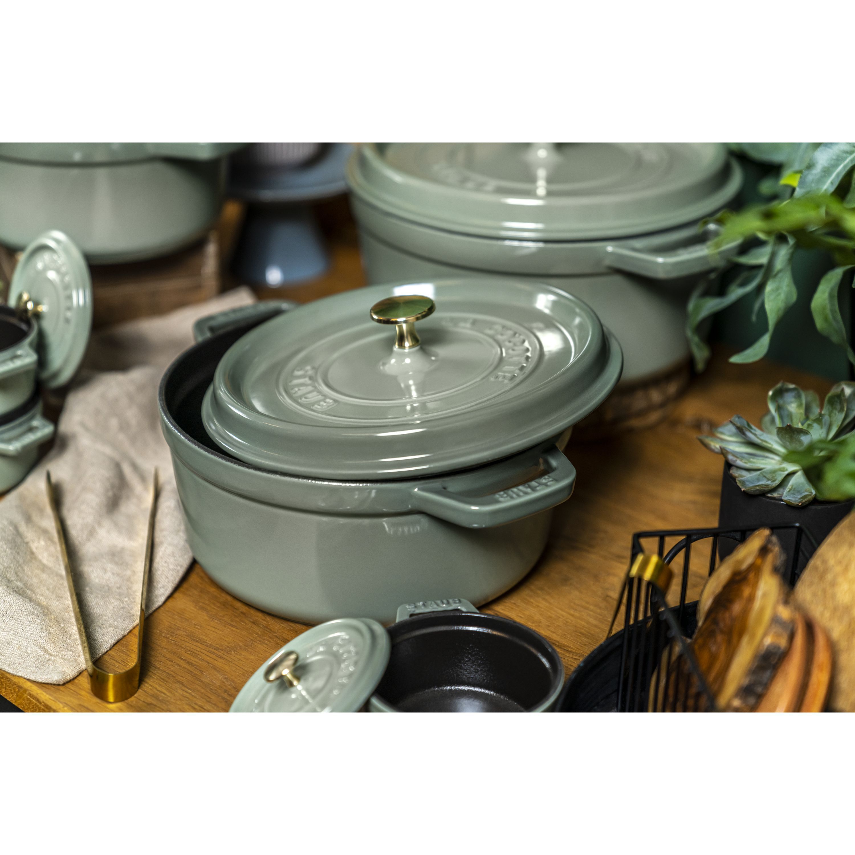 Cocotte 20 cm, rund, Eukalyptus, Gusseisen