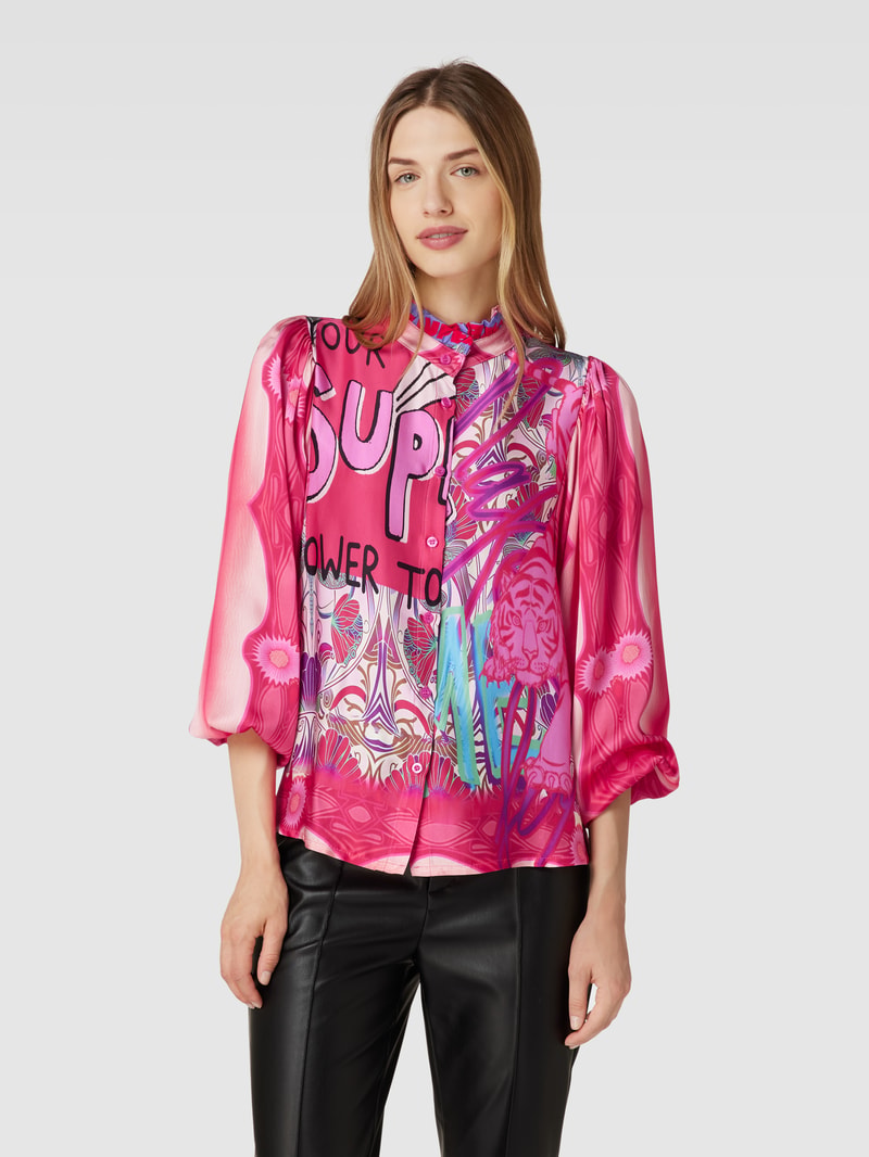 Bluse aus Viskose mit Allover-Muster Modell 'POWER TIGER' in pink