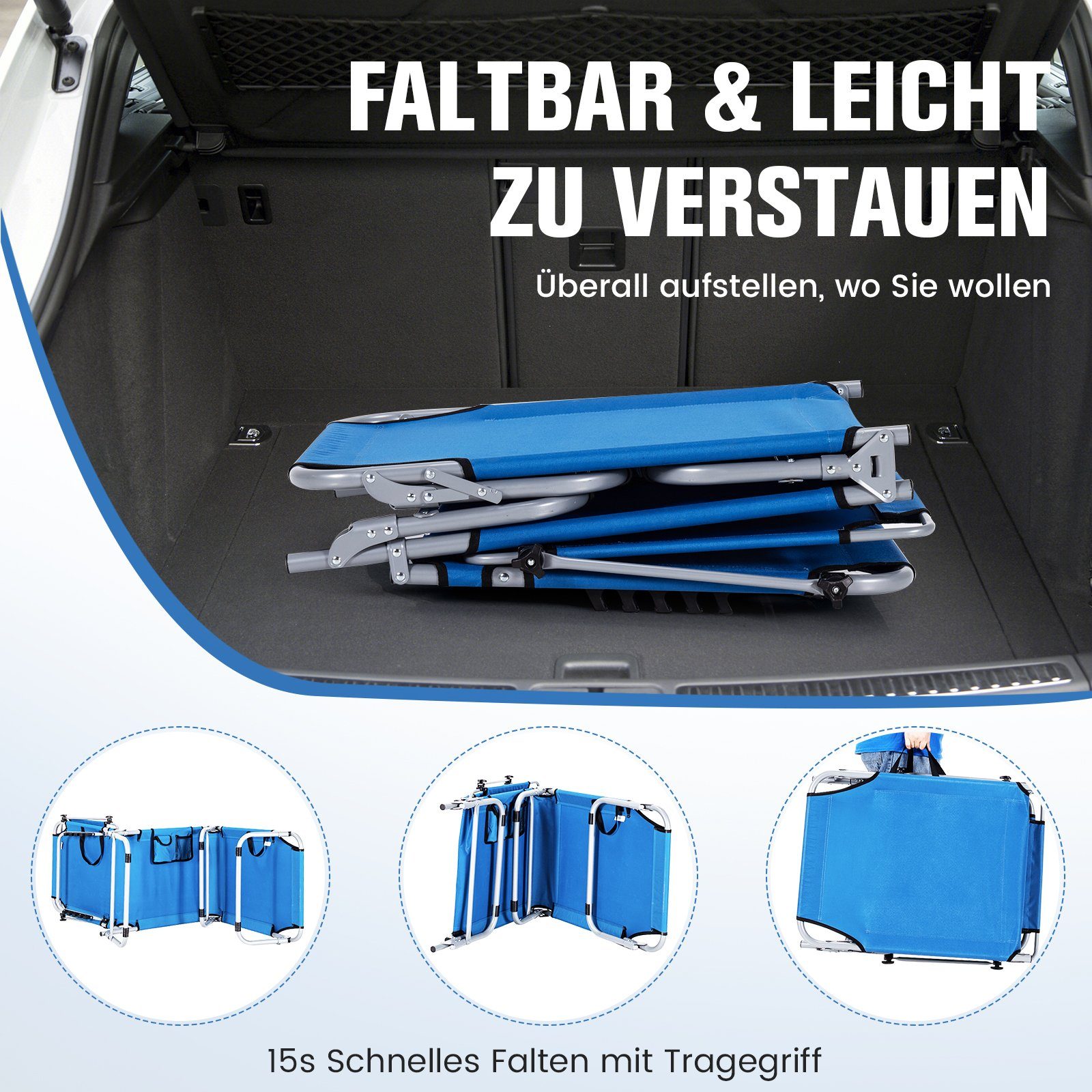 COSTWAY Gartenliege Sonnenliege, mit 5 verstellbaren Rückenlehne & Dach