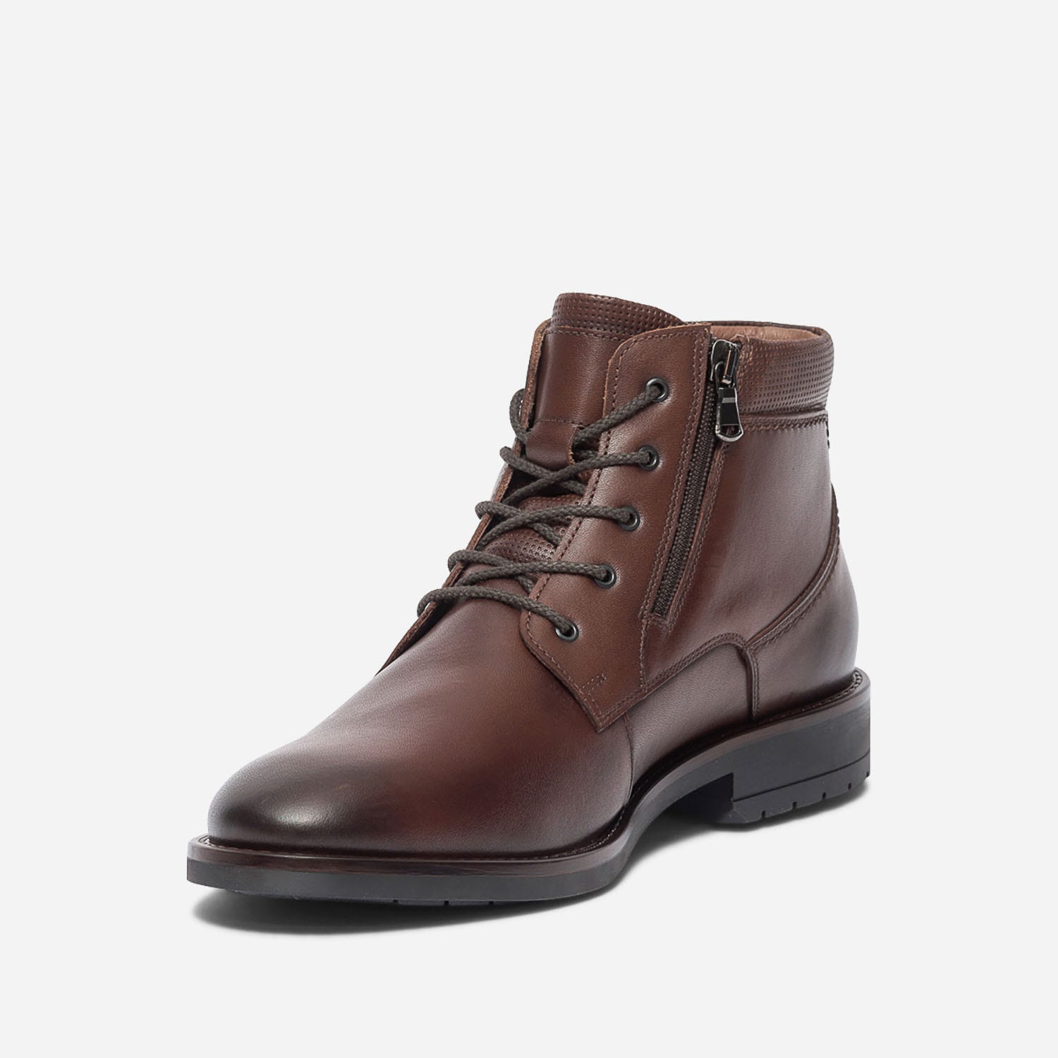Boots cognac en cuir à lacet et zips