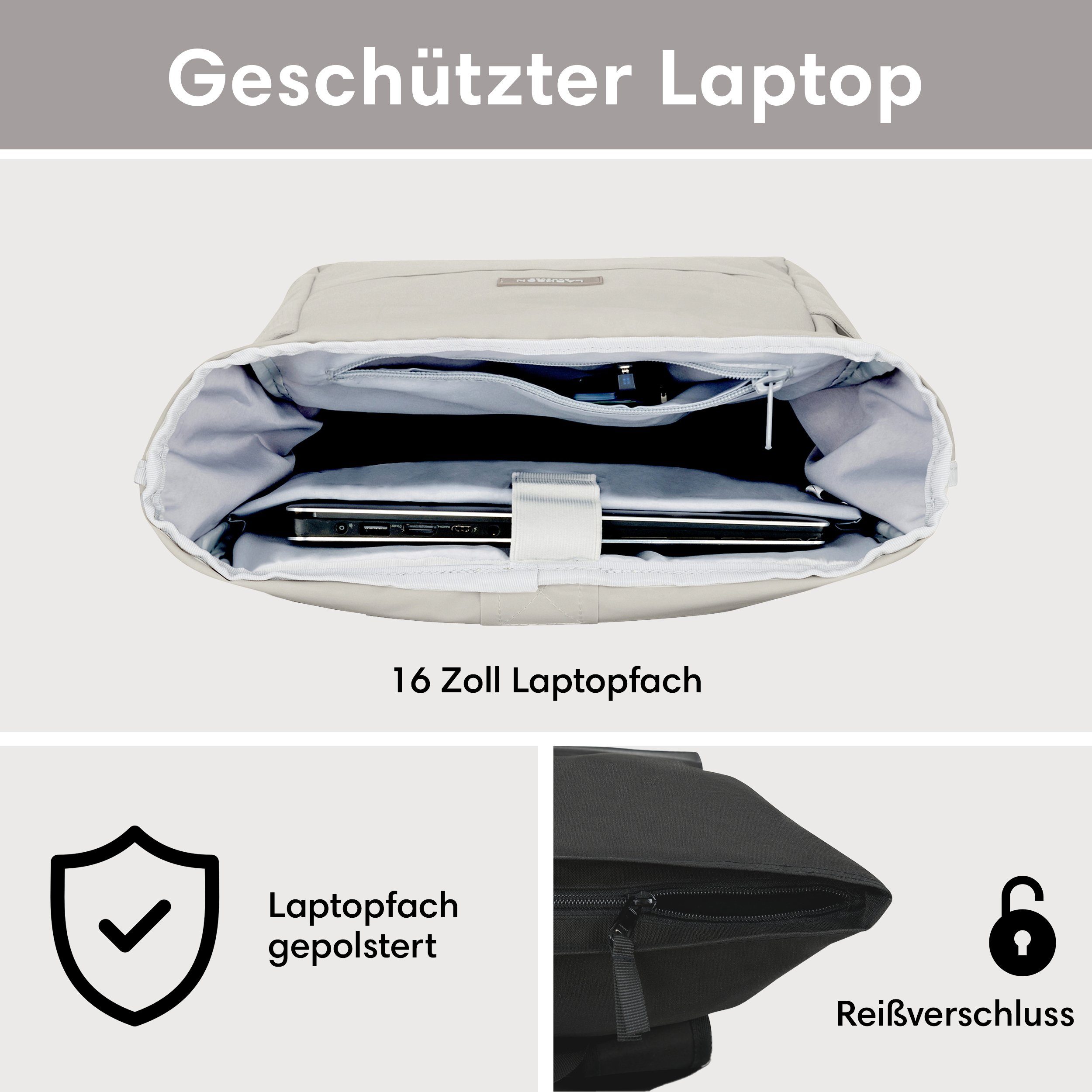 LARKSON Cityrucksack No 4, Rolltop Damen Herren, Laptop Fach, Wasserabweisend
