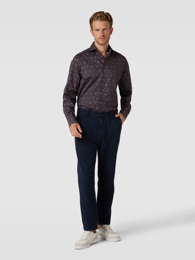 Comfort Fit Business-Hemd mit Allover-Muster in marineblau
