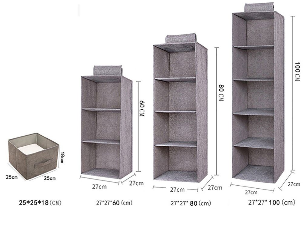 Wunderwelt Aufbewahrungstasche Hängeorganizer,Hängeaufbewahrung (mit 3/4/5 Taschen, 1-tlg., Hängeregal Kleiderschrank-Organizer), für Kinderzimmer, Schlafzimmer, Büro, Grau