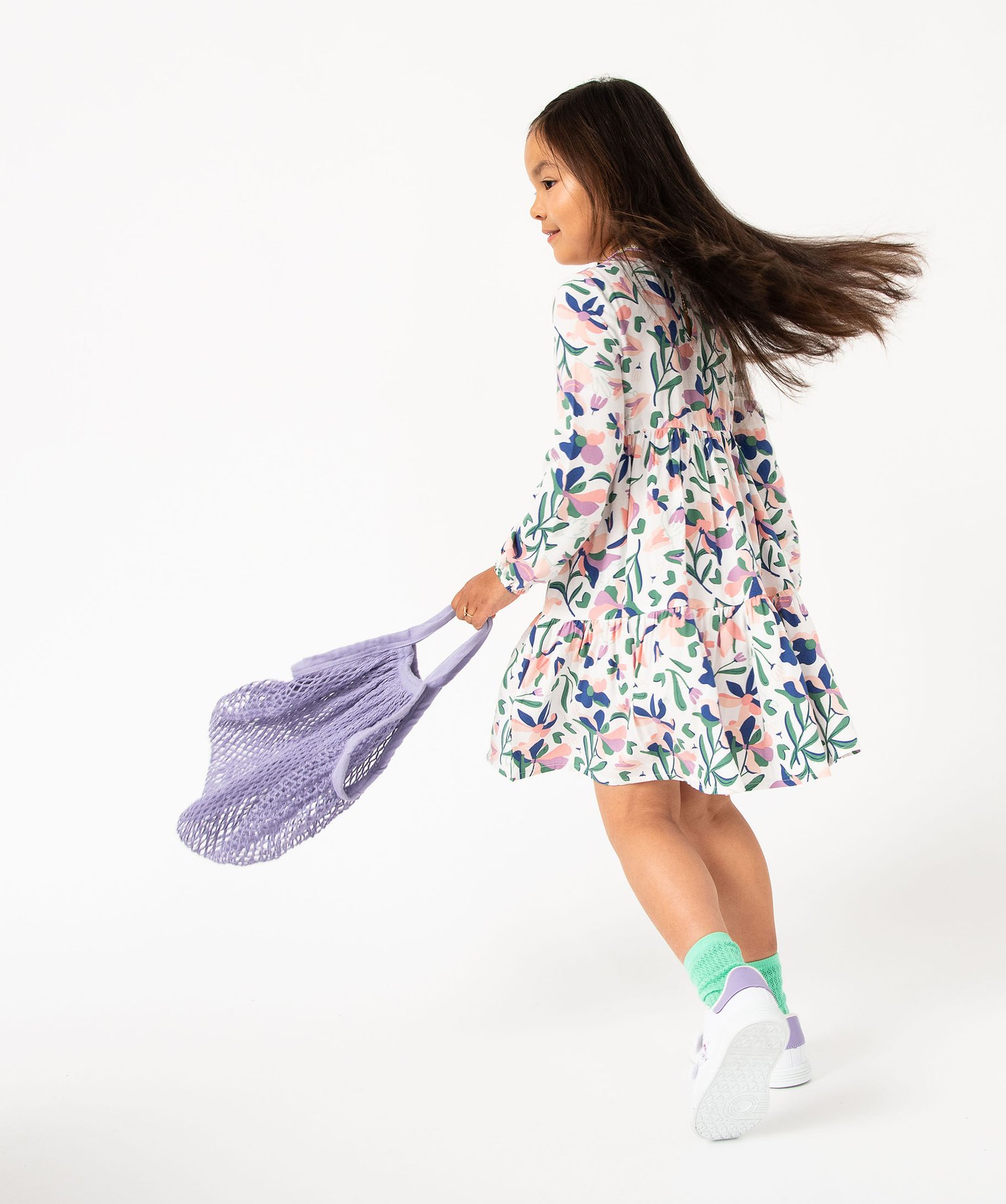 Robe à manches longues imprimée fille ecru | GEMO