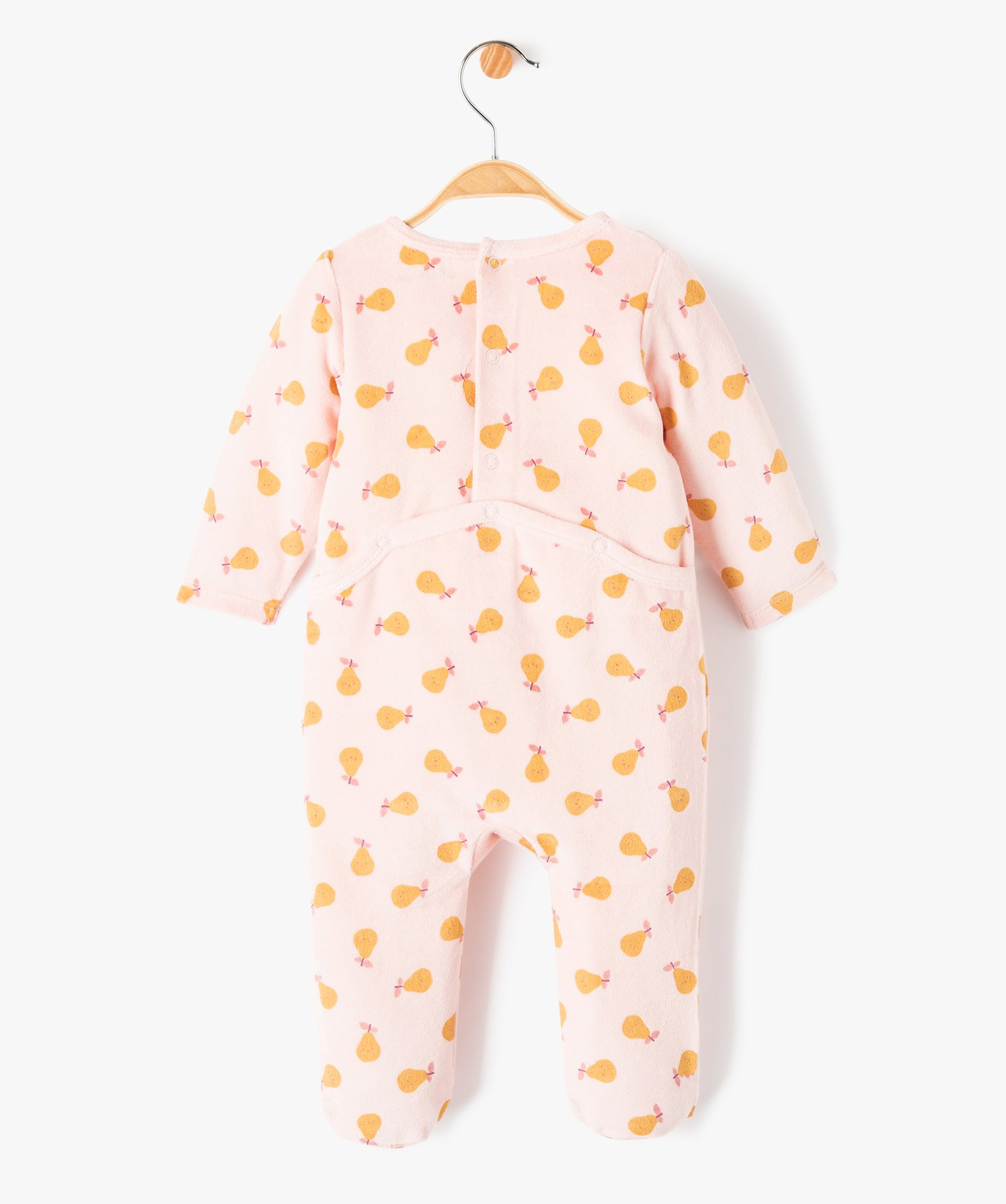Pyjama bébé fille en velours imprimé poires et broderie rose | GEMO