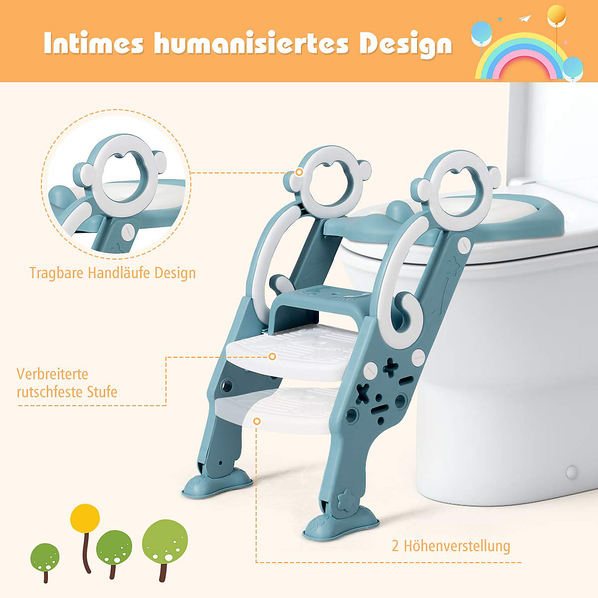 Toilettentrainer höhenverstellbar mit Leiter und Griffe