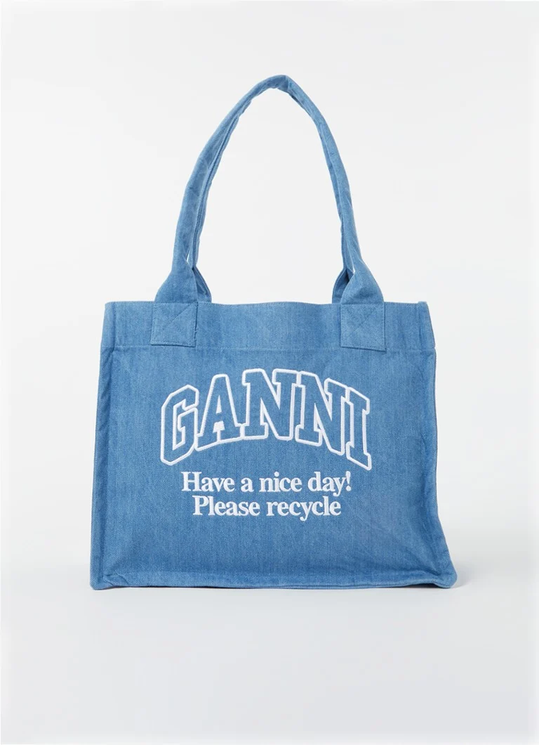 Ganni Easy Large džinsa iepirkumu soma ar izšuvumu no logotipa